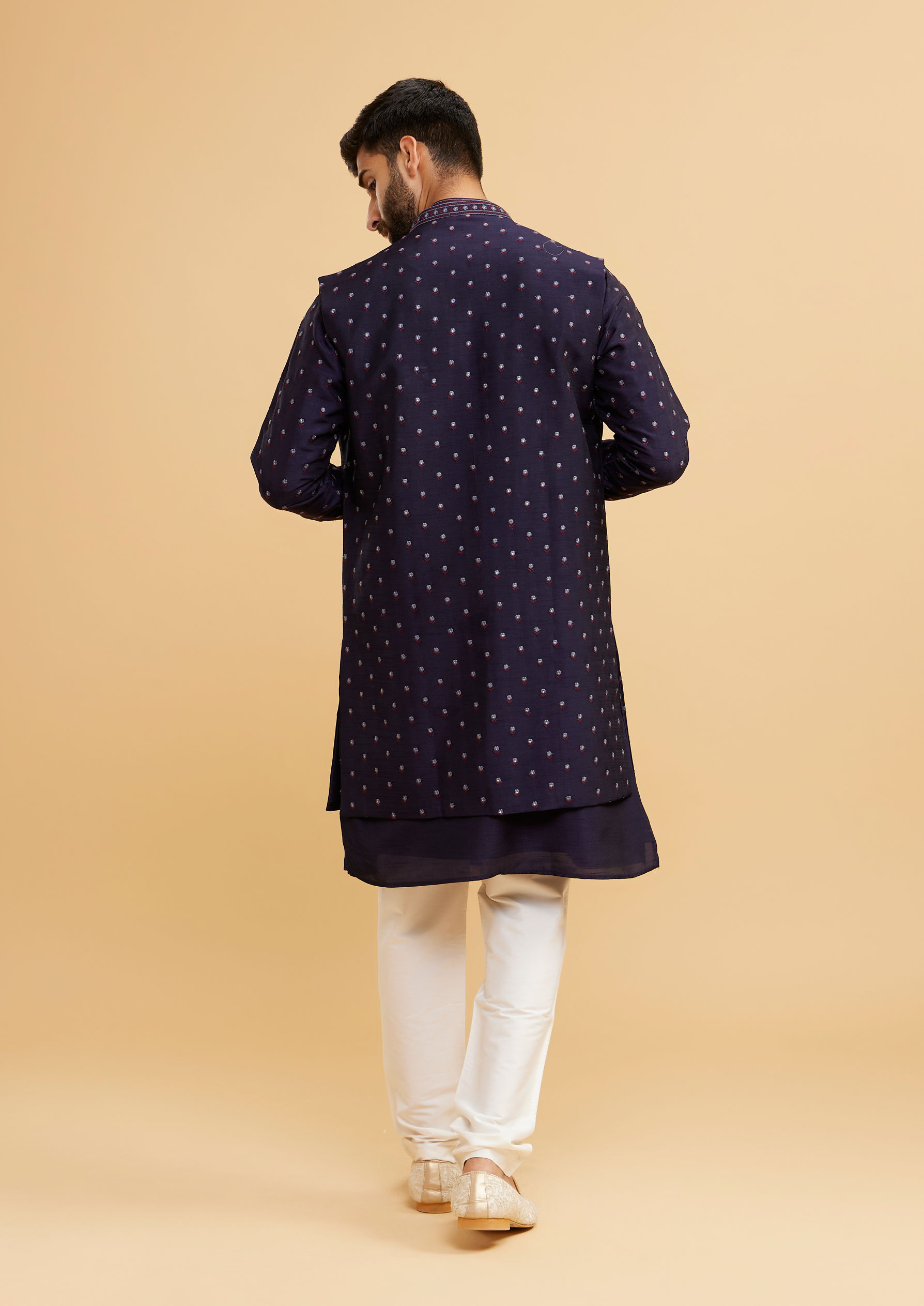 Twamev Men Radiant Dark Blue Kurta Jacket Set