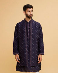 Twamev Men Radiant Dark Blue Kurta Jacket Set
