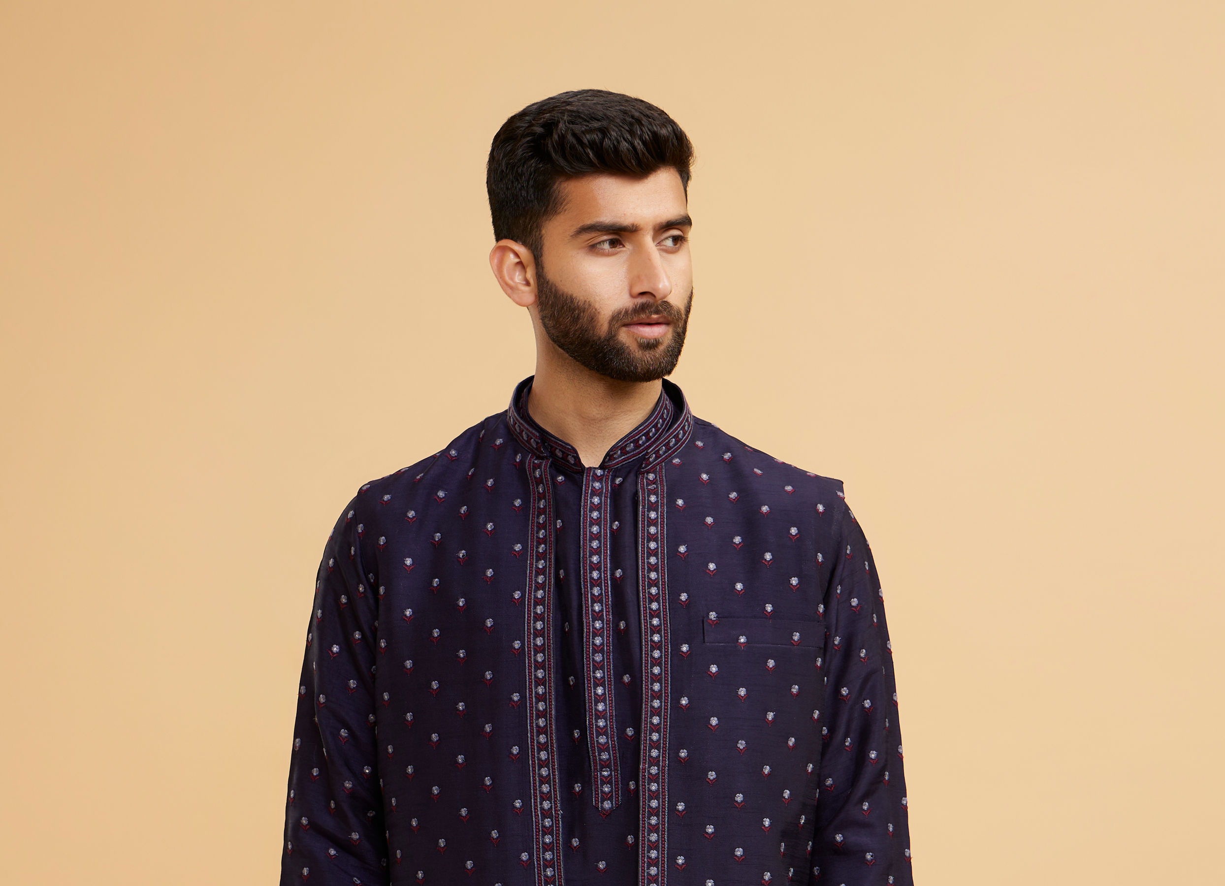 Twamev Men Radiant Dark Blue Kurta Jacket Set