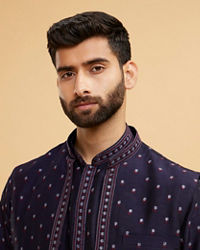Twamev Men Radiant Dark Blue Kurta Jacket Set