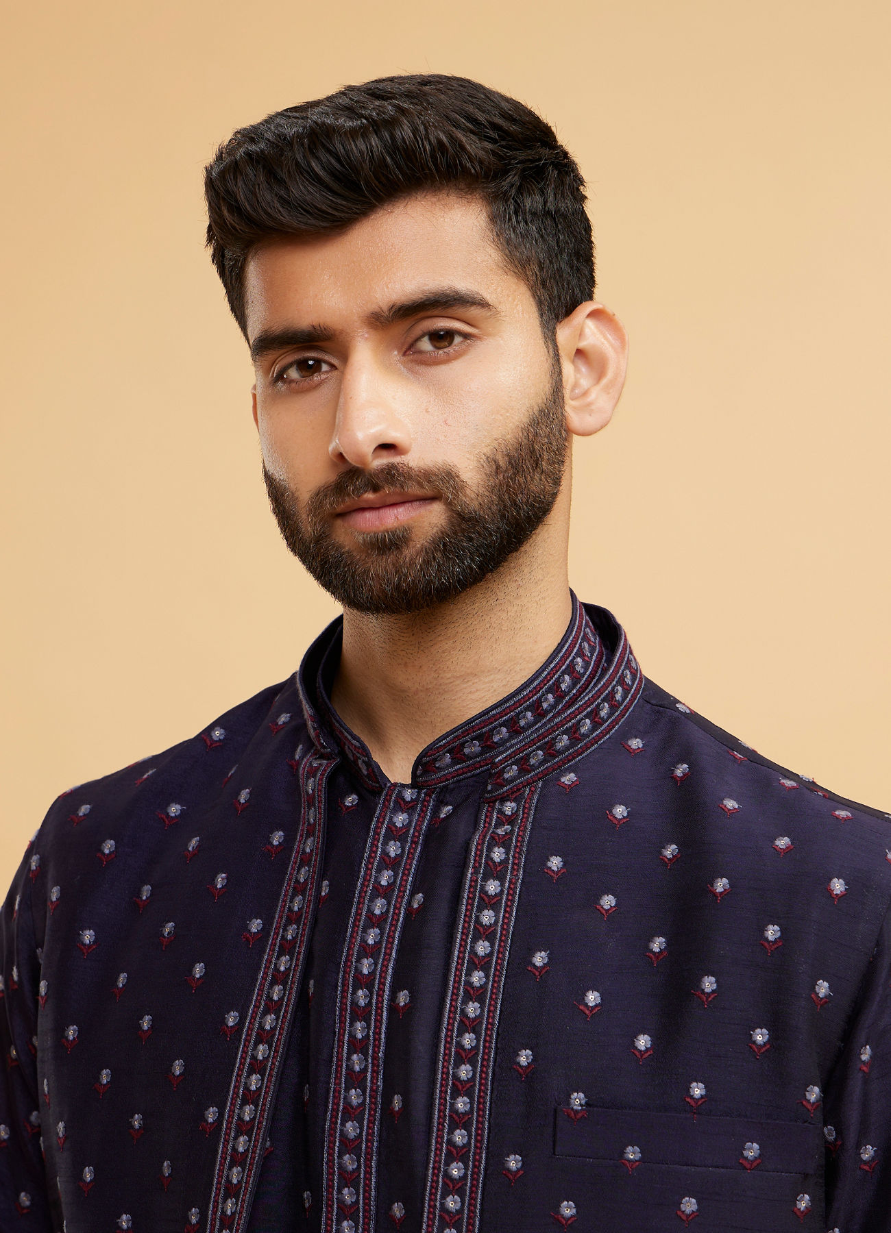 Twamev Men Radiant Dark Blue Kurta Jacket Set
