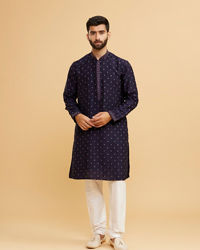 Twamev Men Radiant Dark Blue Kurta Jacket Set