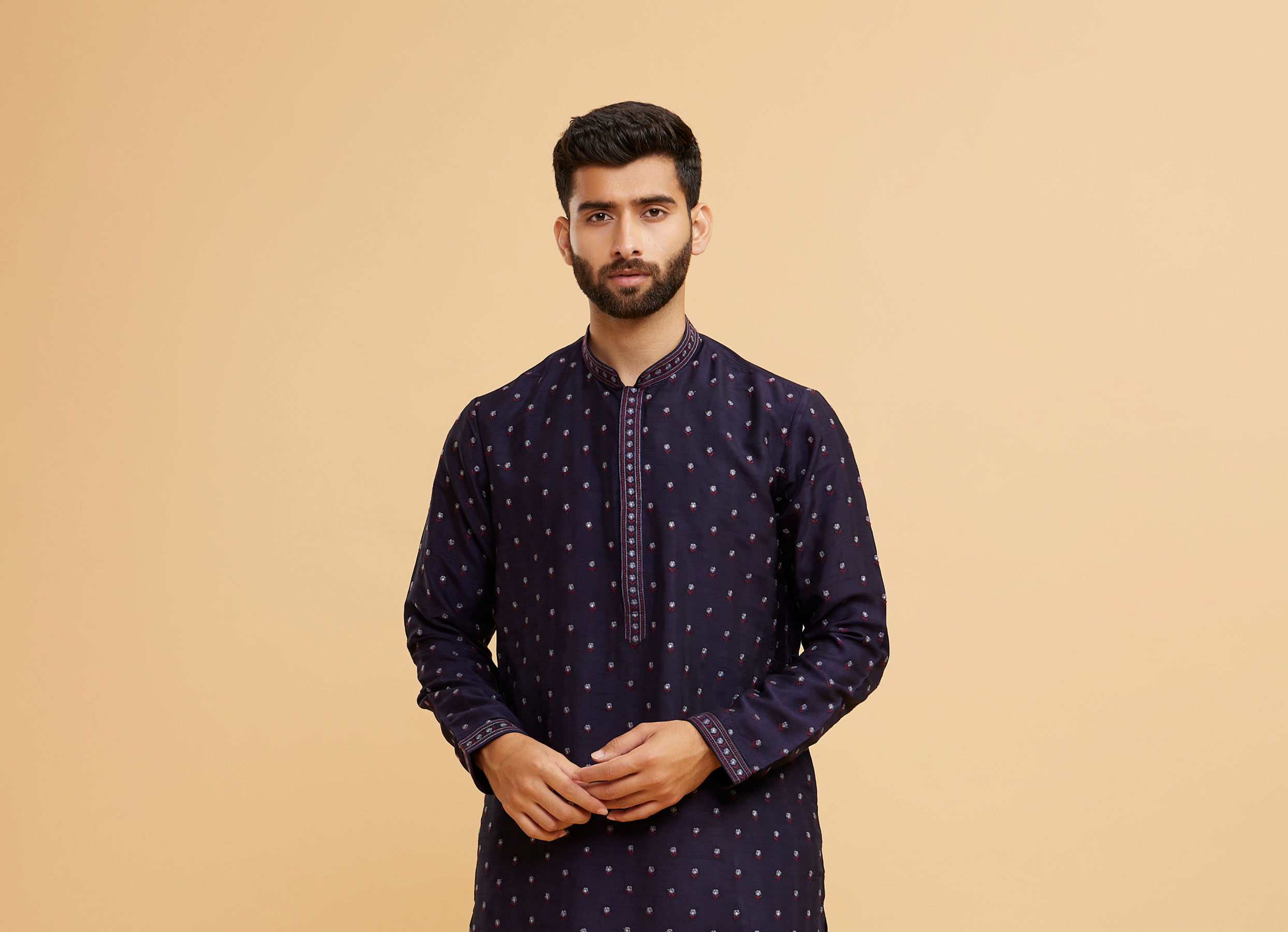 Twamev Men Radiant Dark Blue Kurta Jacket Set