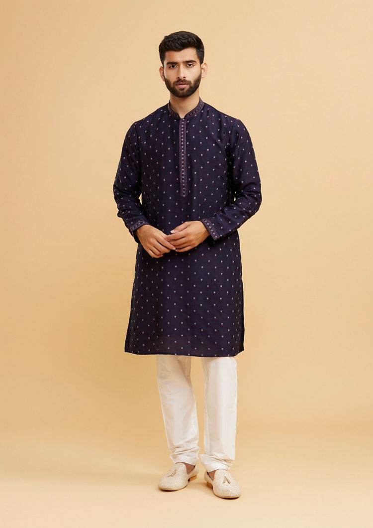 Twamev Men Radiant Dark Blue Kurta Jacket Set