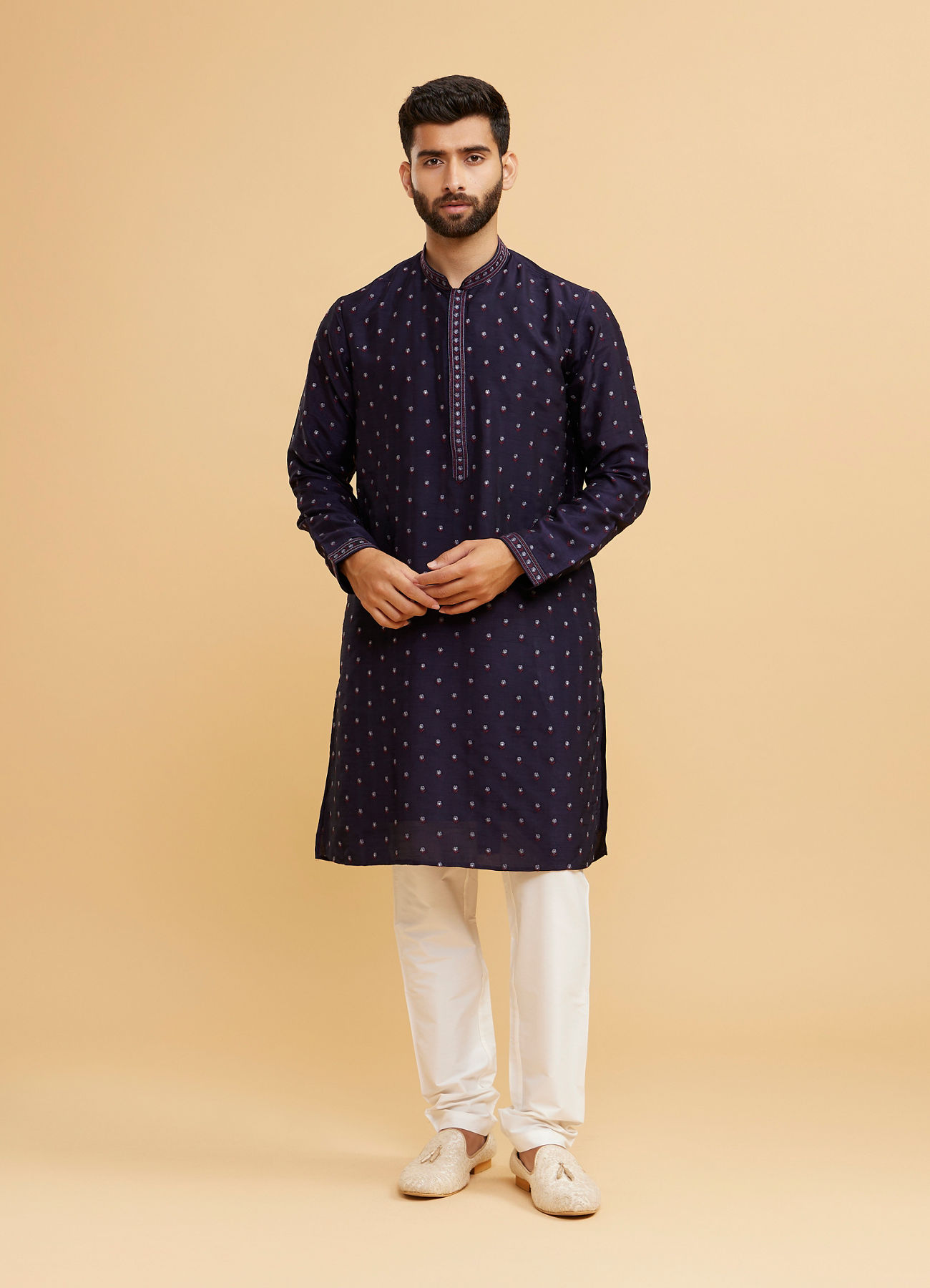 Twamev Men Radiant Dark Blue Kurta Jacket Set