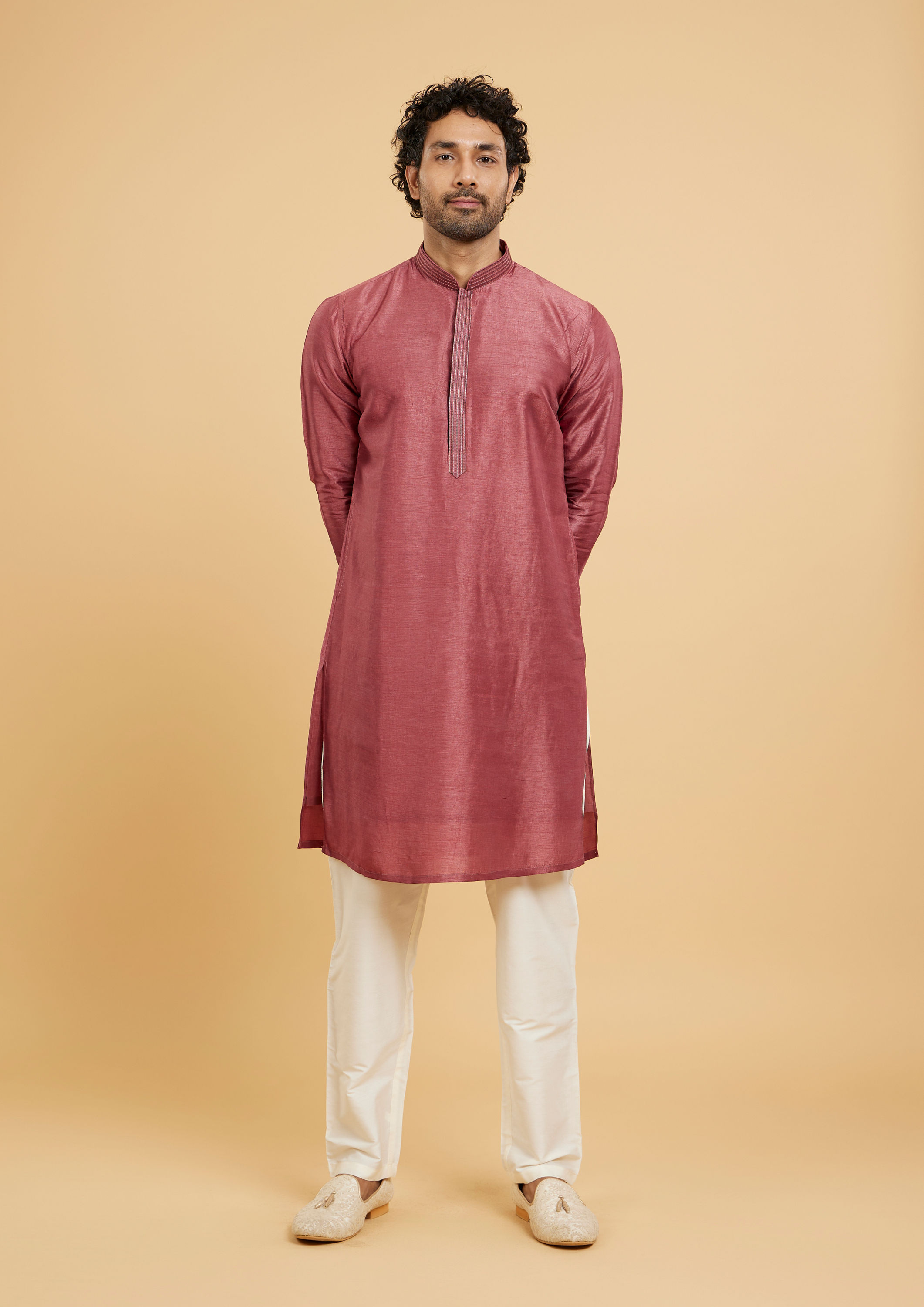 Twamev Men Dusty Pink Ensemble Kurta Jacket Set