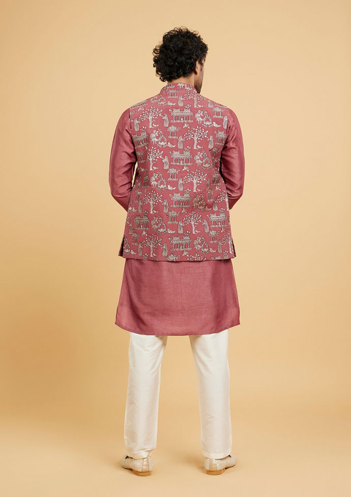 Twamev Men Dusty Pink Ensemble Kurta Jacket Set