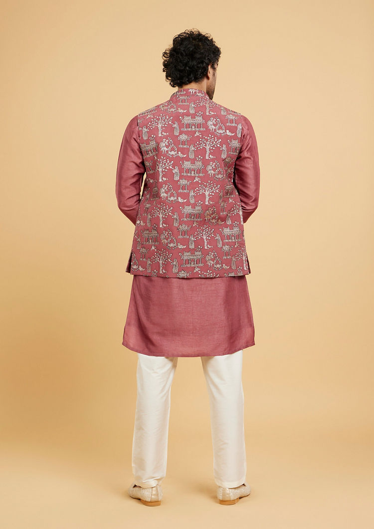 Twamev Men Dusty Pink Ensemble Kurta Jacket Set