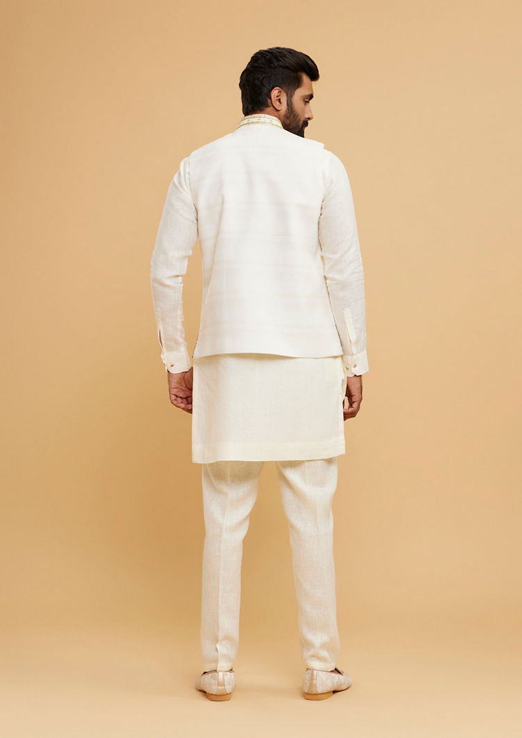 Twamev Men Cream Elegance Kurta Jacket Set