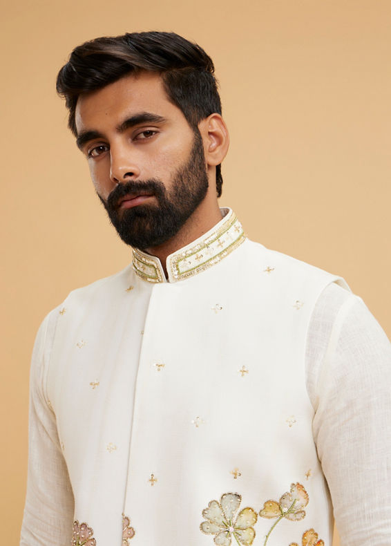 Twamev Men Cream Elegance Kurta Jacket Set