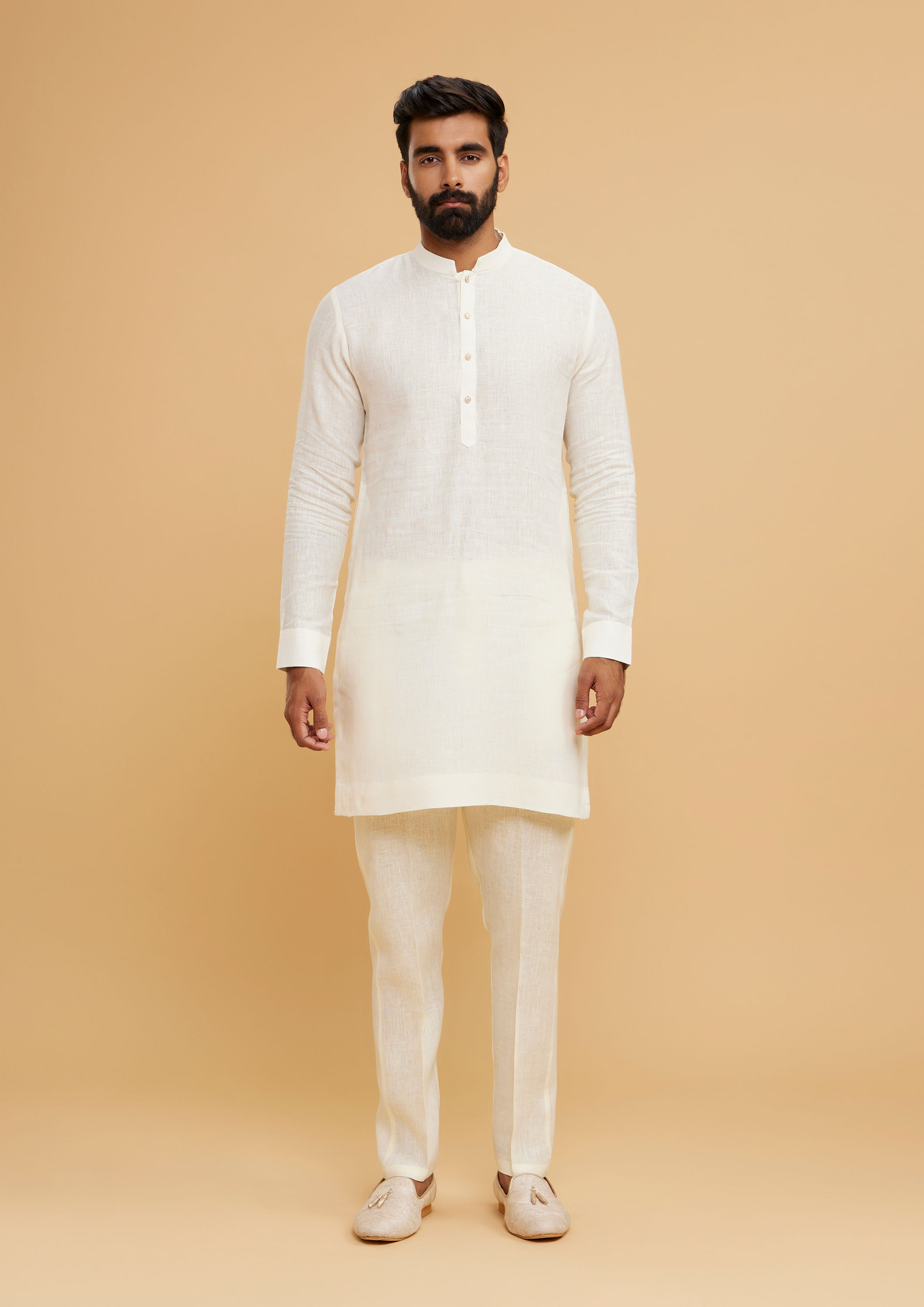 Twamev Men Cream Elegance Kurta Jacket Set