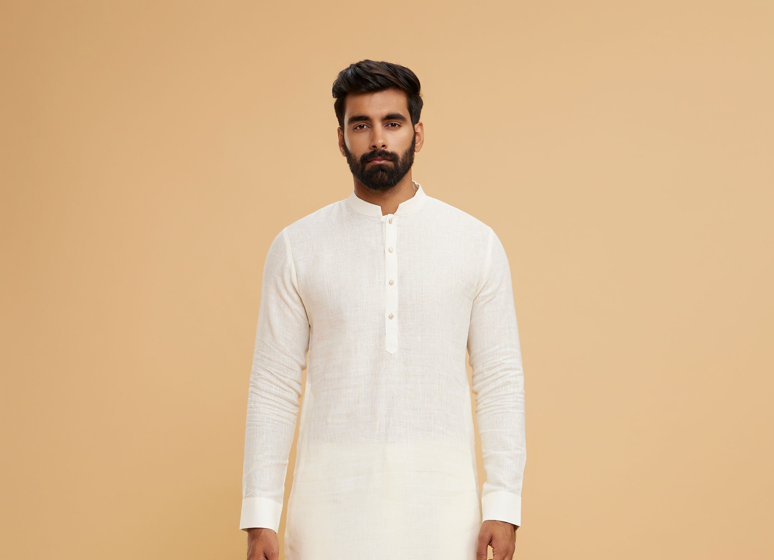 Twamev Men Cream Chanderi Floral Print Embroidered Jacket Set