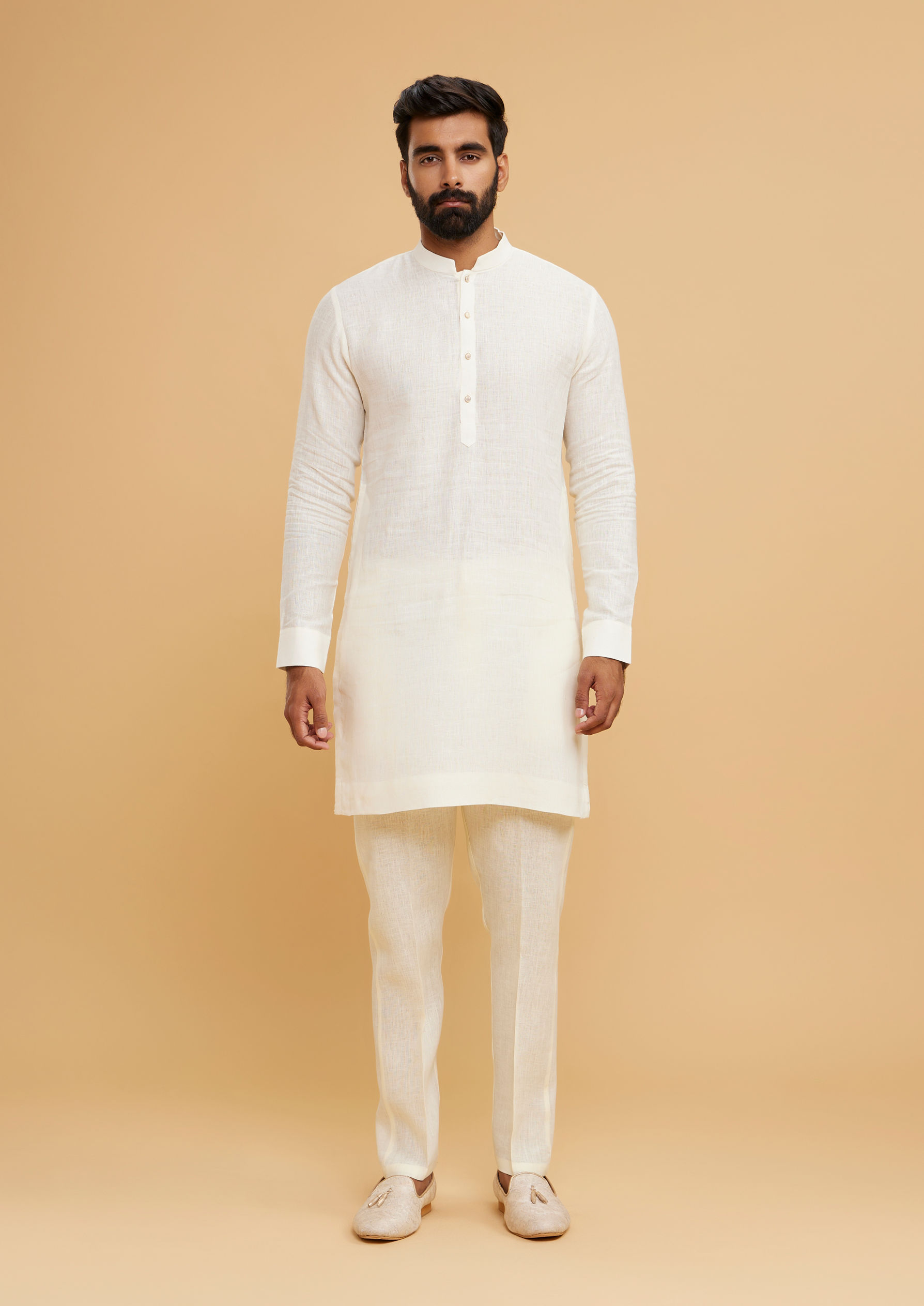 Twamev Men Cream Elegance Kurta Jacket Set