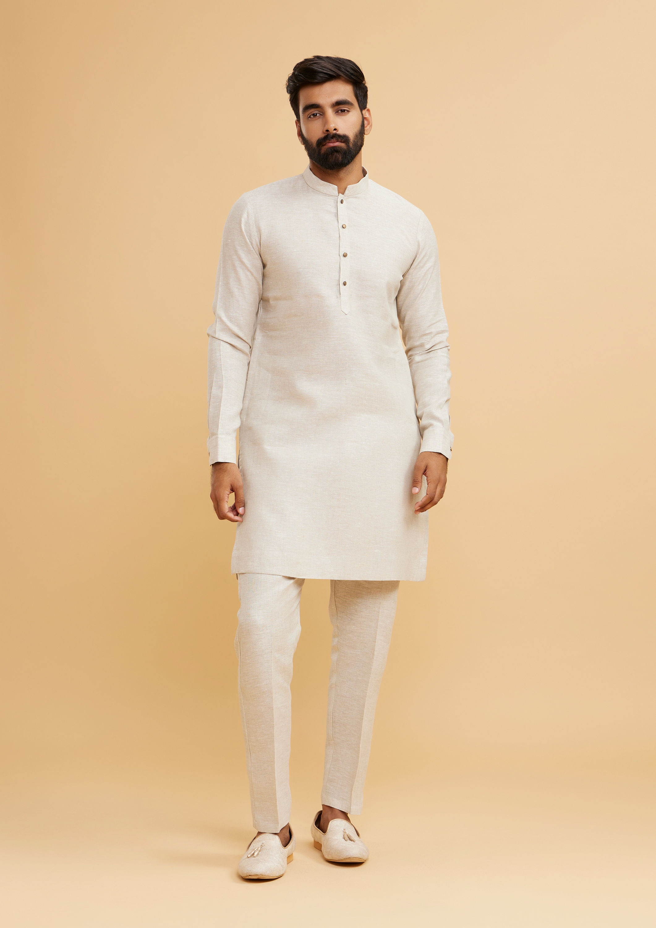 Twamev Men Majestic Beige Kurta Jacket Set