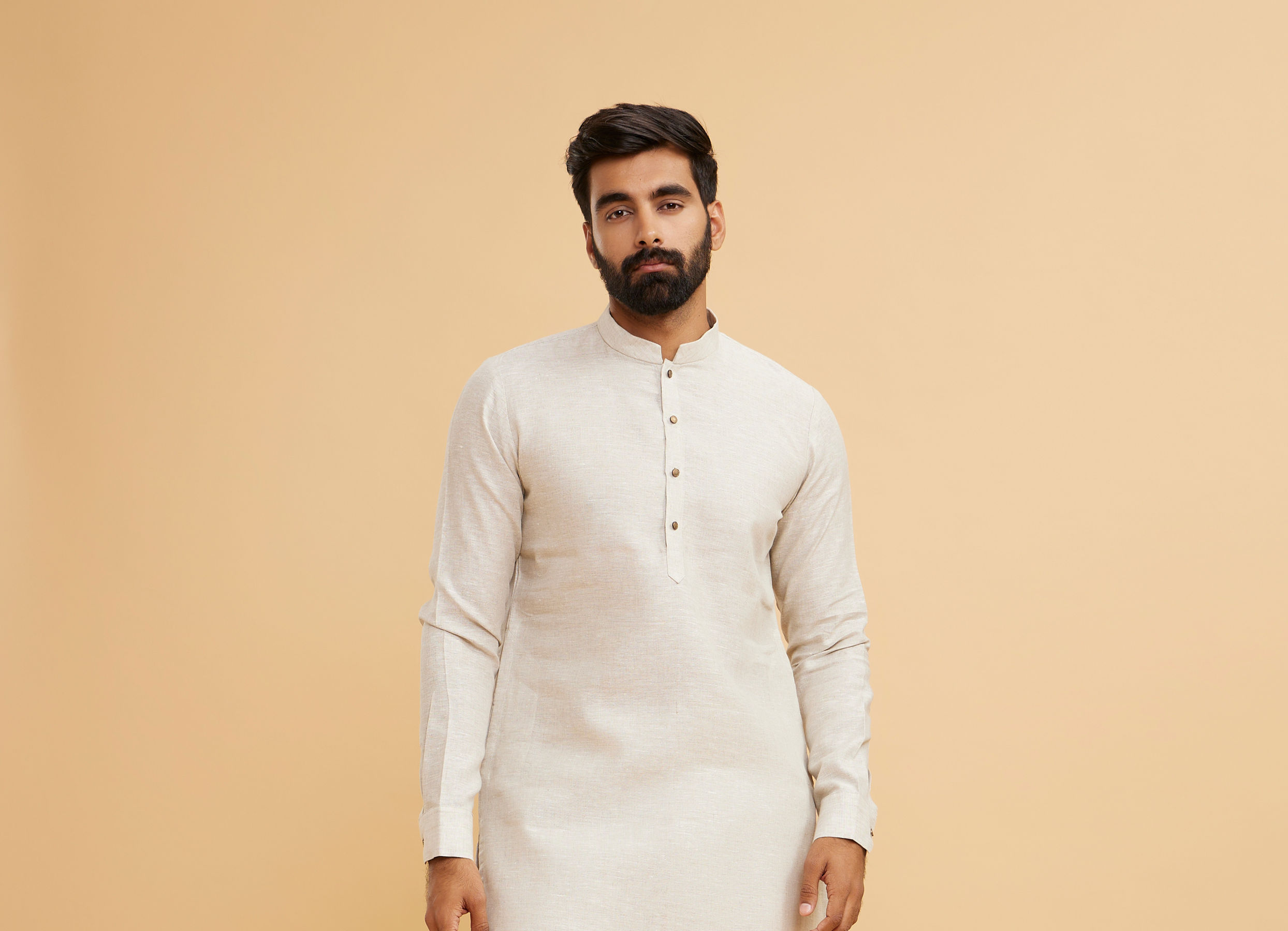 Twamev Men Majestic Beige Kurta Jacket Set
