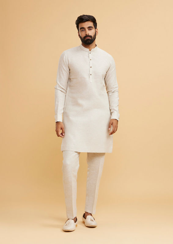 Twamev Men Majestic Beige Kurta Jacket Set