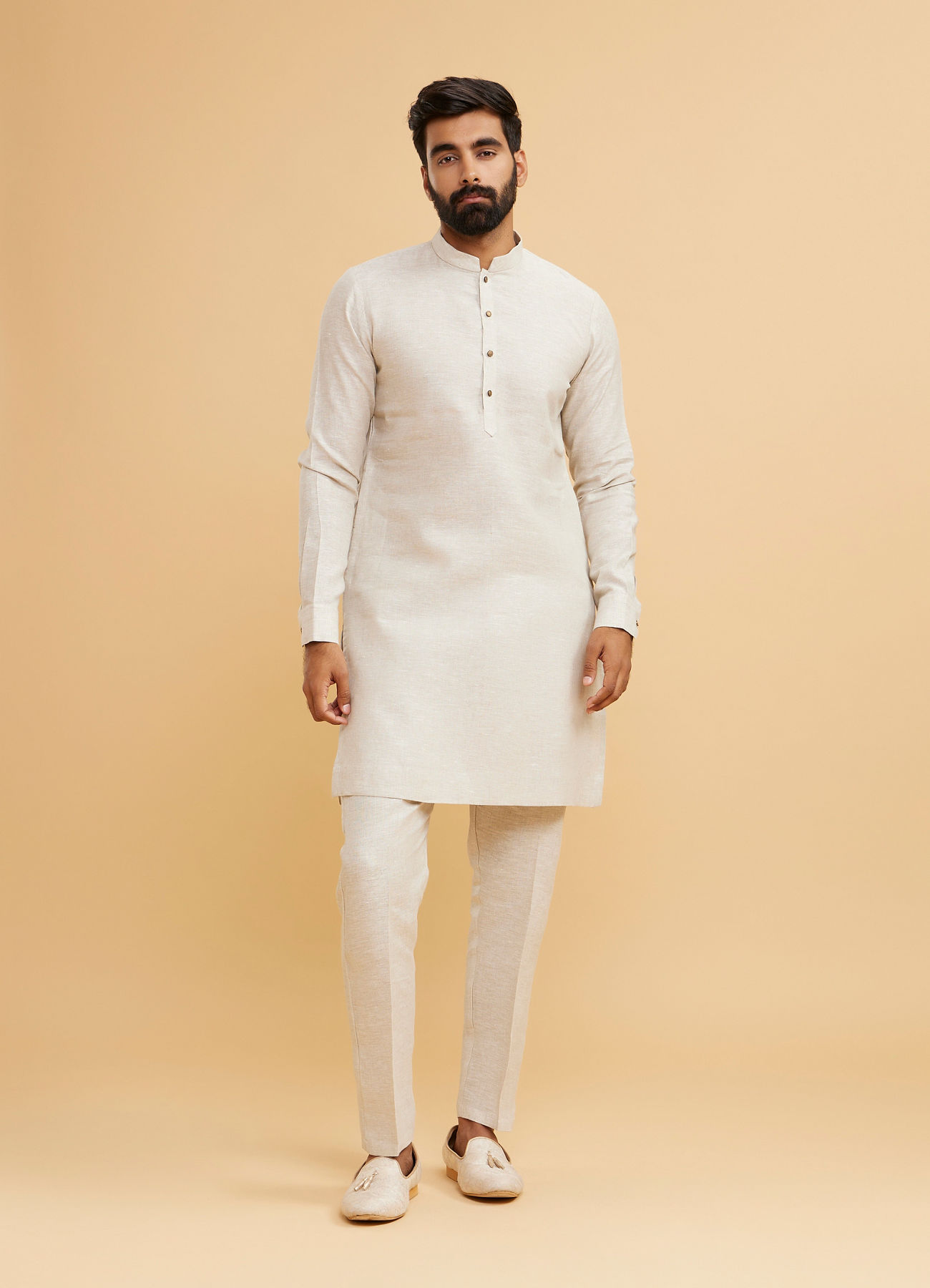 Twamev Men Majestic Beige Kurta Jacket Set