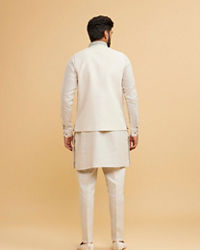 Twamev Men Majestic Beige Kurta Jacket Set
