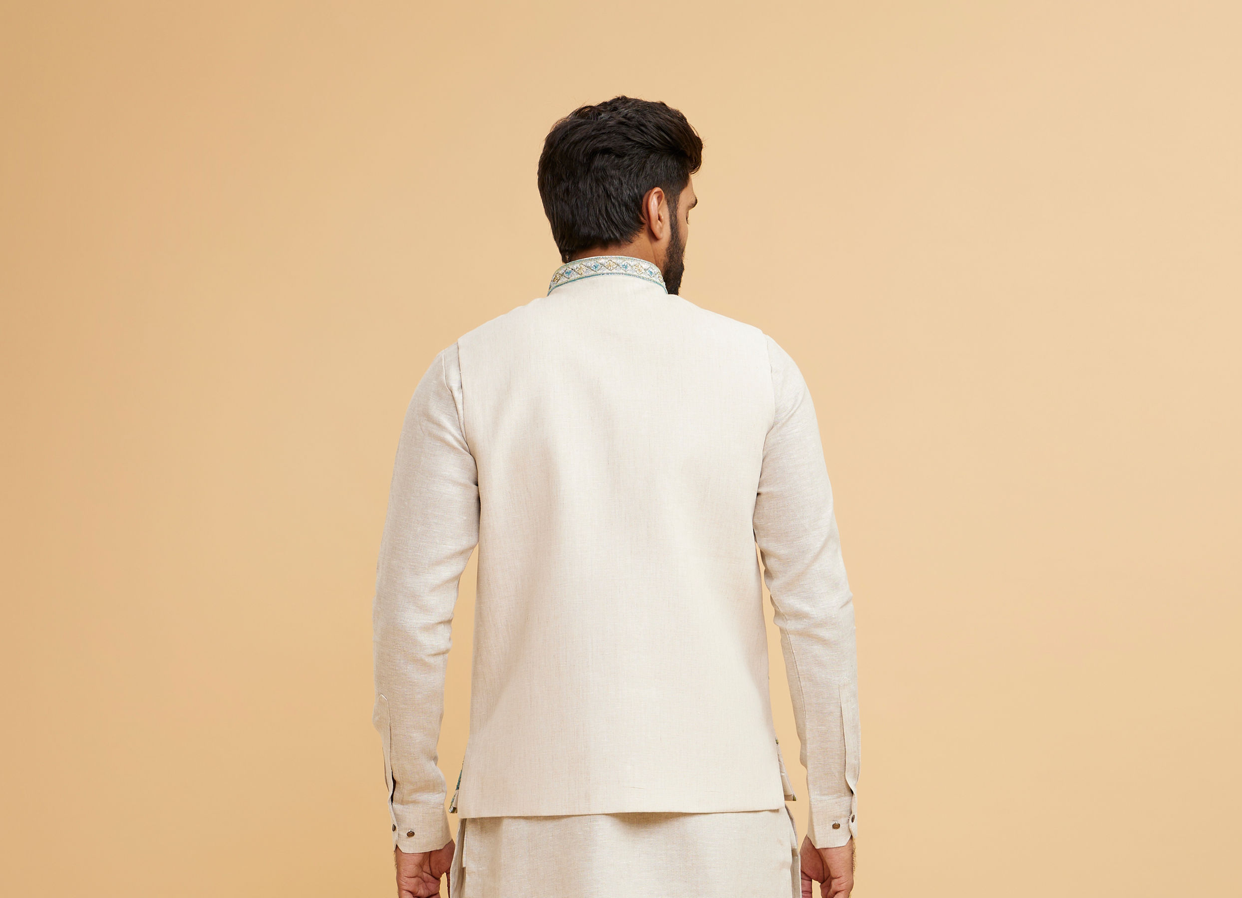 Twamev Men Majestic Beige Kurta Jacket Set