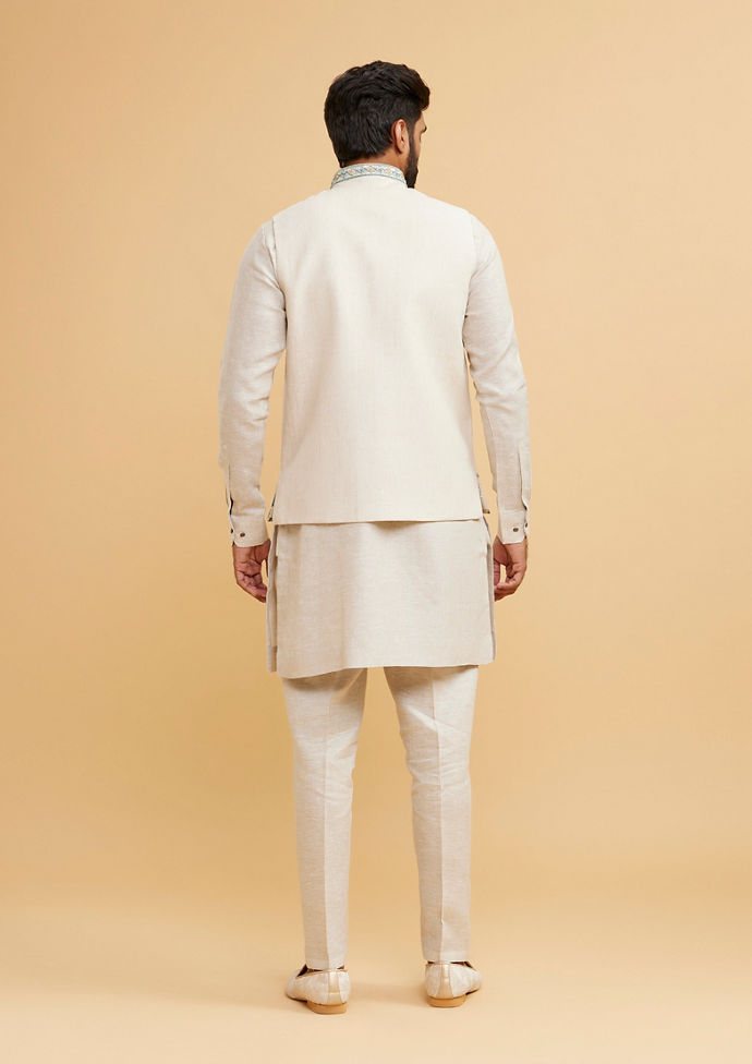 Twamev Men Majestic Beige Kurta Jacket Set