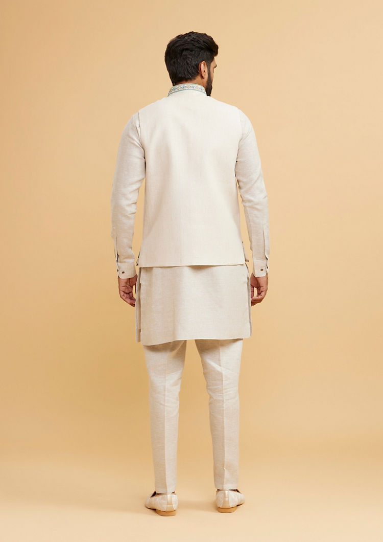 Twamev Men Majestic Beige Kurta Jacket Set