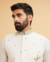Twamev Men Majestic Beige Kurta Jacket Set