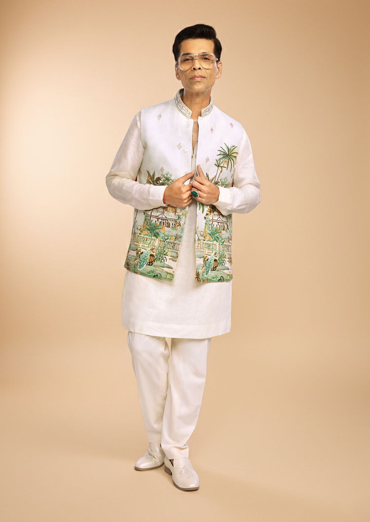 Twamev Men Green Glory Kurta Jacket Set