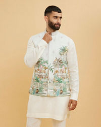 Twamev Men Green Glory Kurta Jacket Set