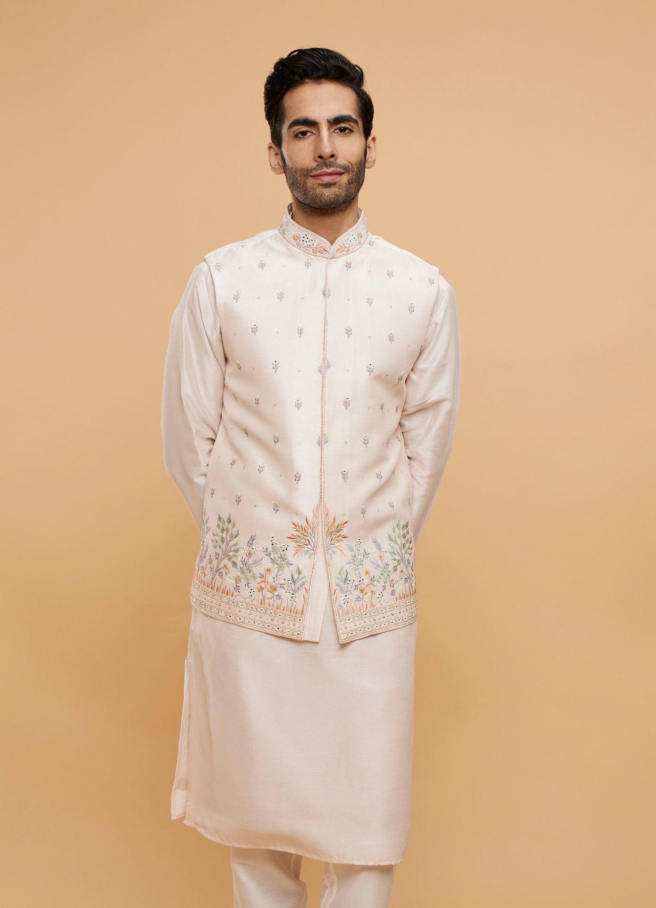 Twamev Men Pink Oasis Kurta Jacket Set