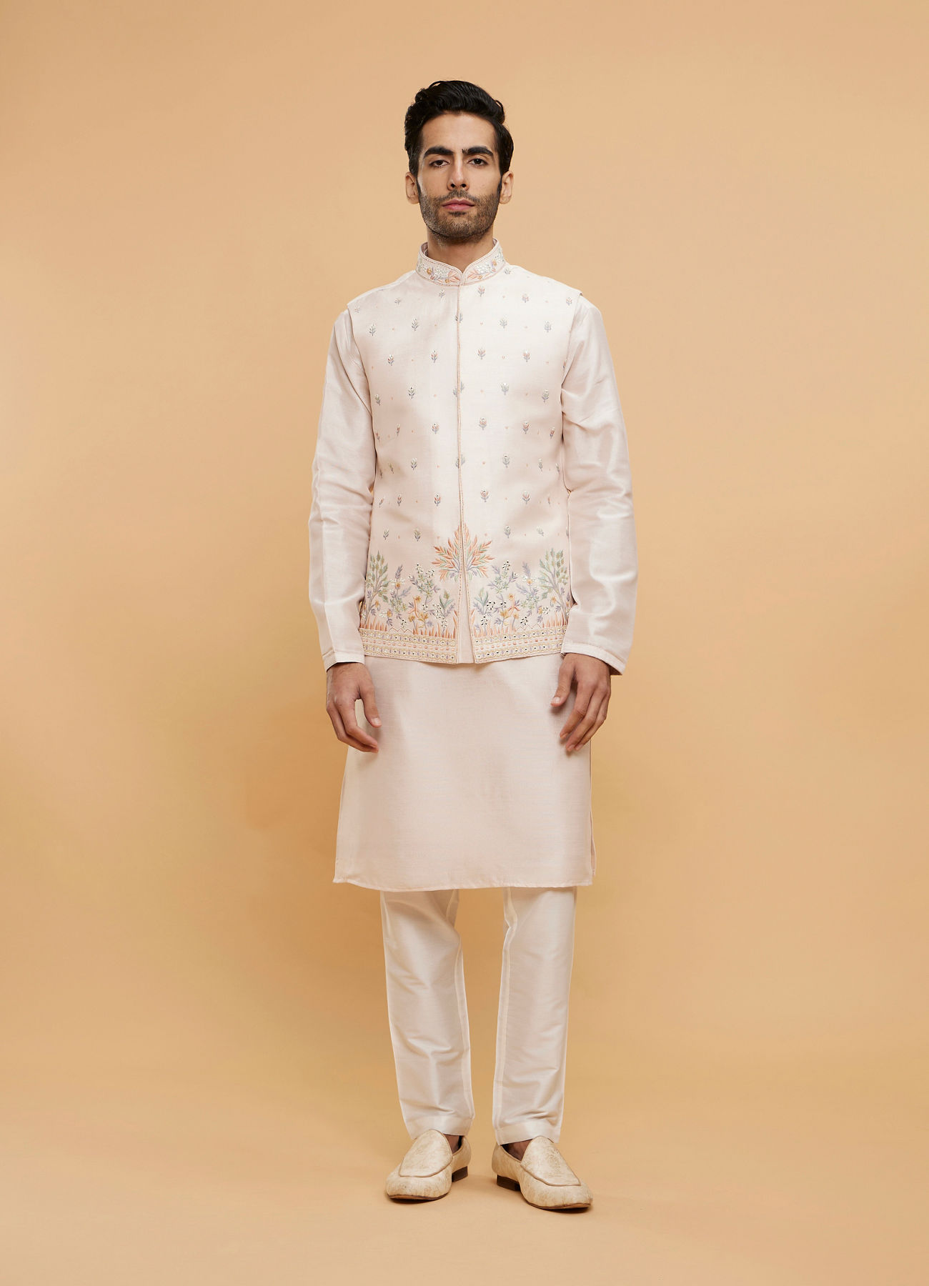 Twamev Men Pink Oasis Kurta Jacket Set