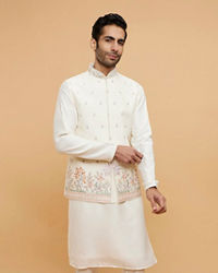 Twamev Men Warm White Kurta Jacket Set