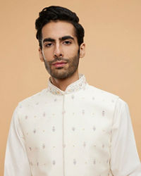Twamev Men Warm White Kurta Jacket Set
