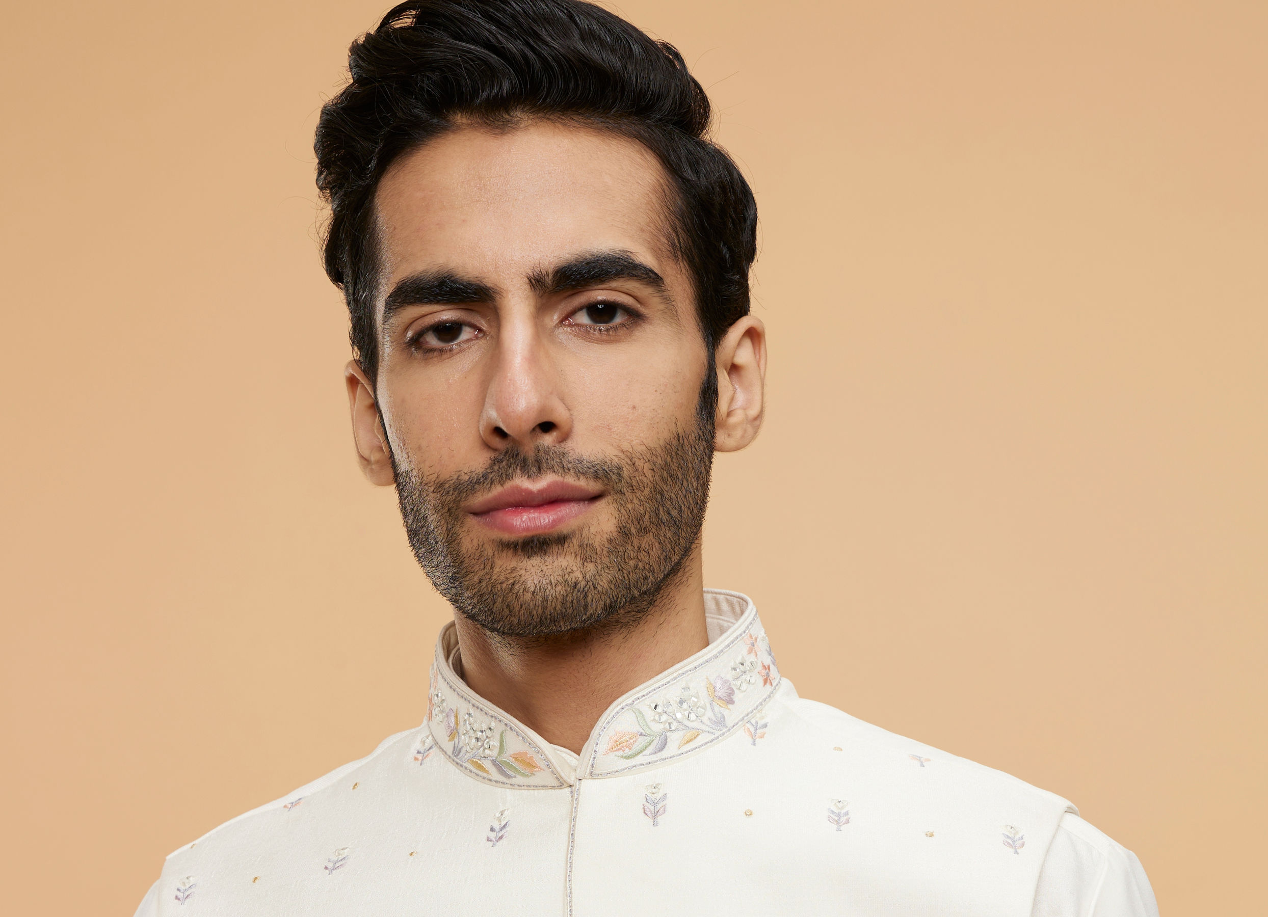 Twamev Men Warm White Kurta Jacket Set