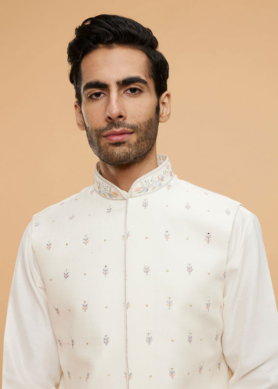 Twamev Men Warm White Kurta Jacket Set