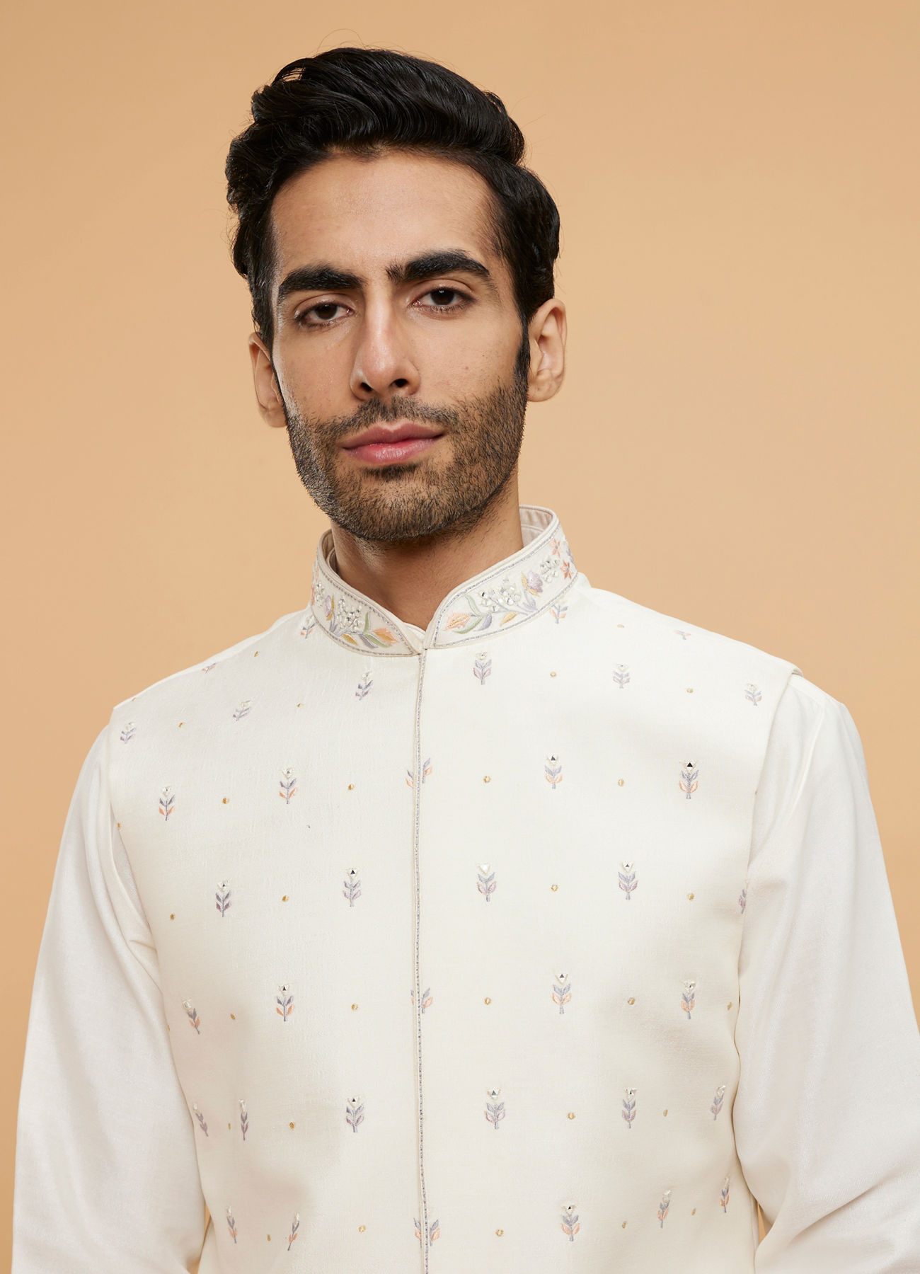 Twamev Men Warm White Kurta Jacket Set