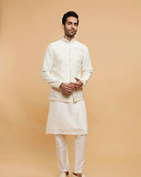 Twamev Men Warm White Kurta Jacket Set