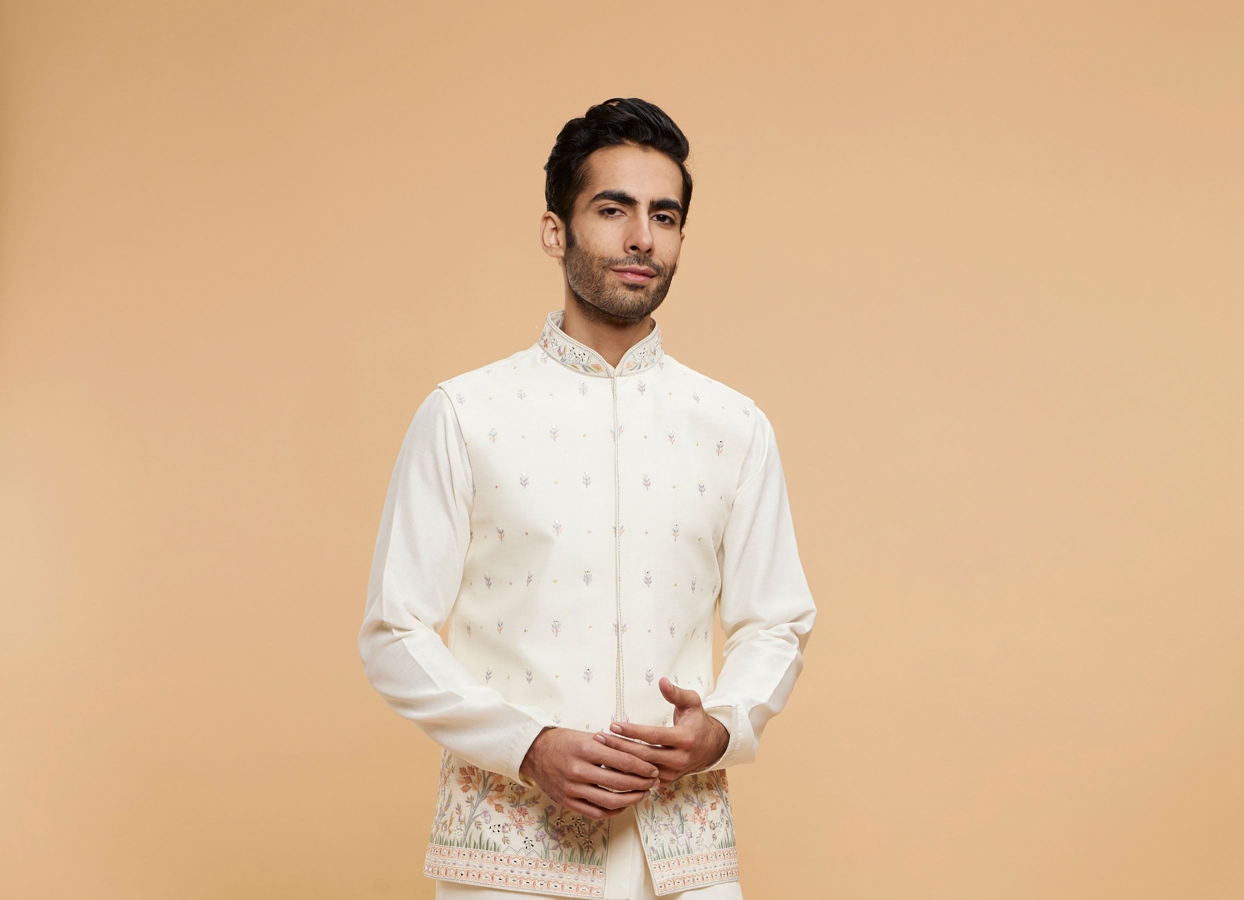 Twamev Men Warm White Kurta Jacket Set