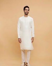 Twamev Men Warm White Kurta Jacket Set