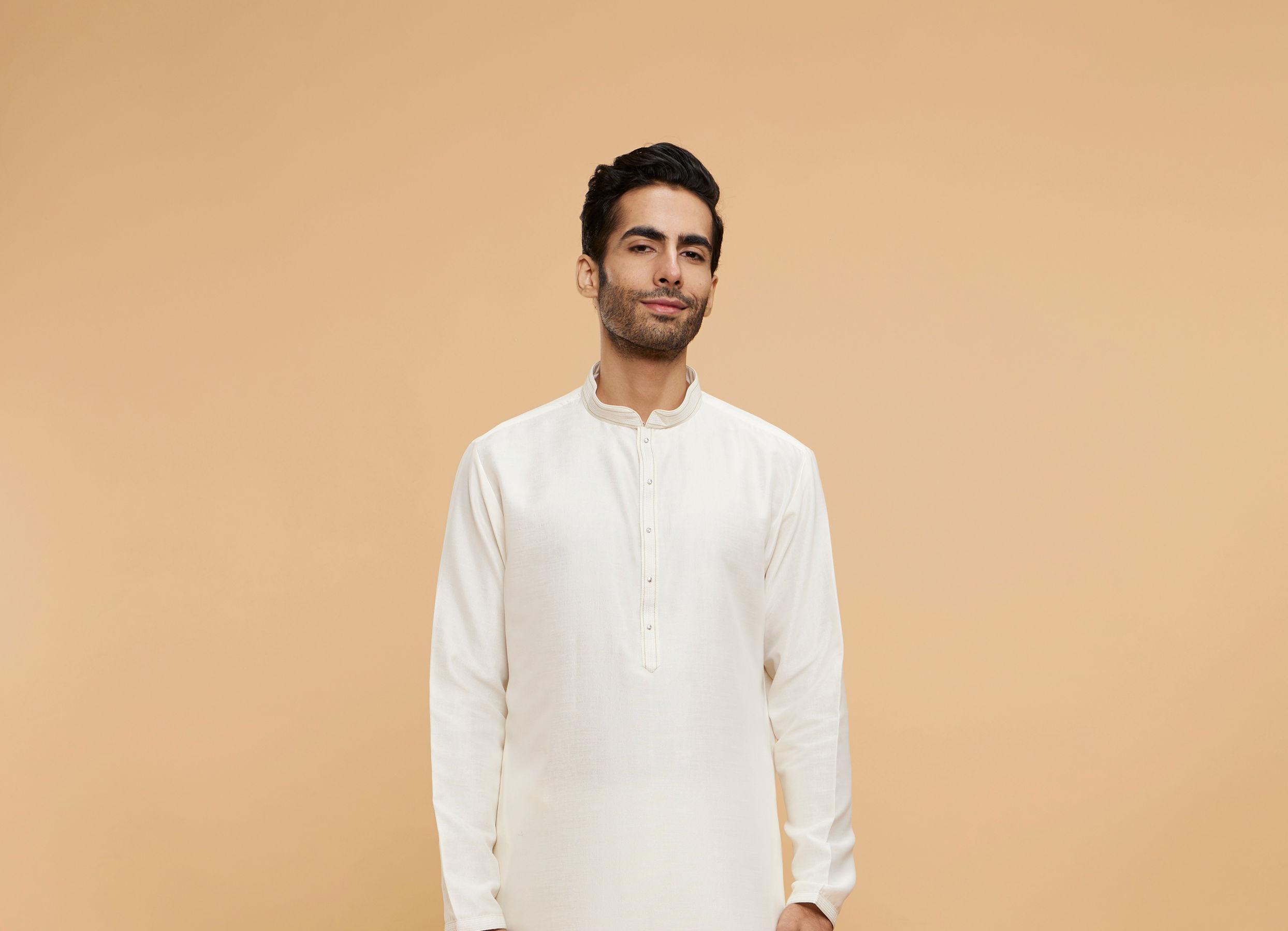 Twamev Men Warm White Kurta Jacket Set