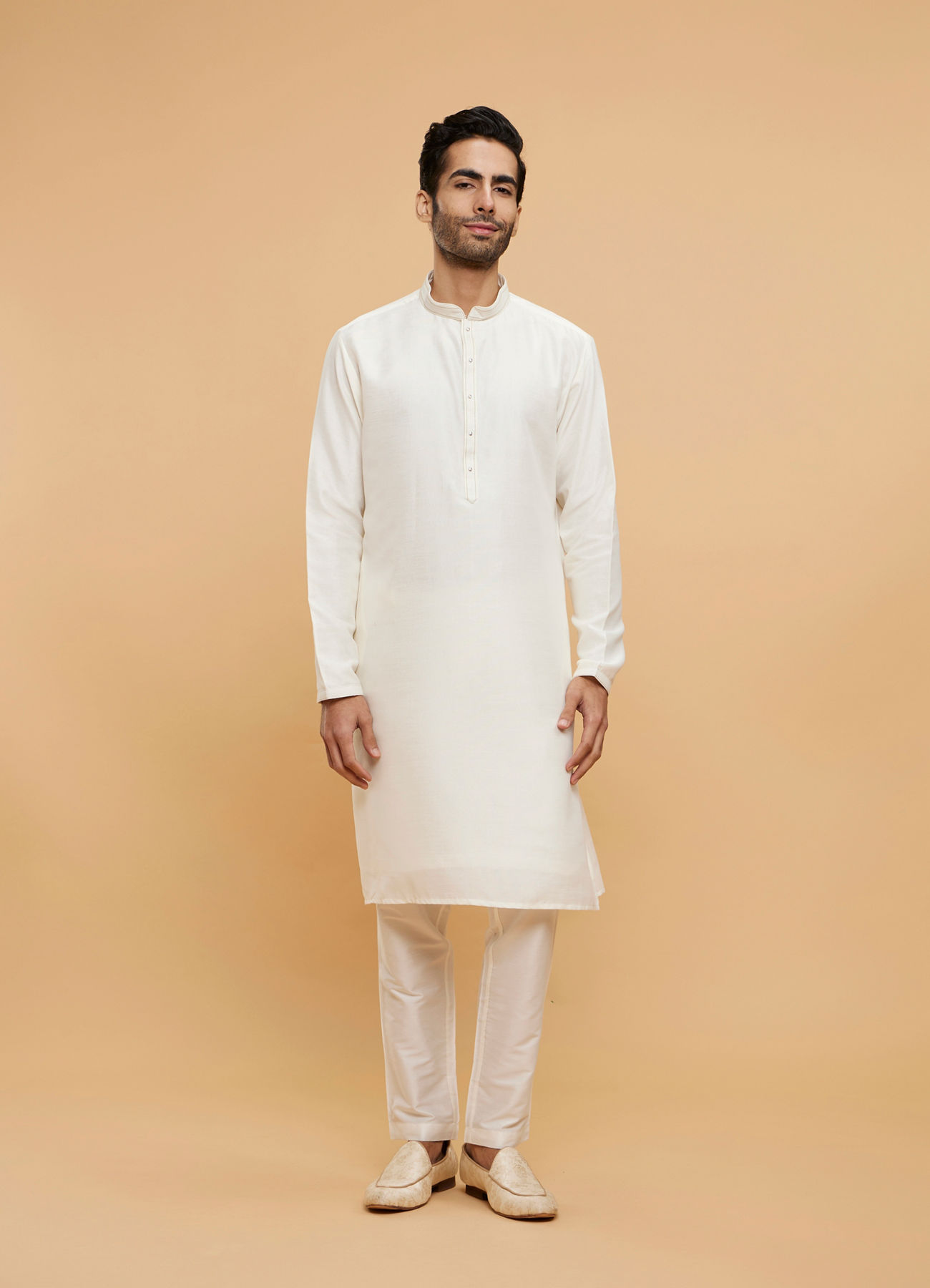 Twamev Men Warm White Kurta Jacket Set