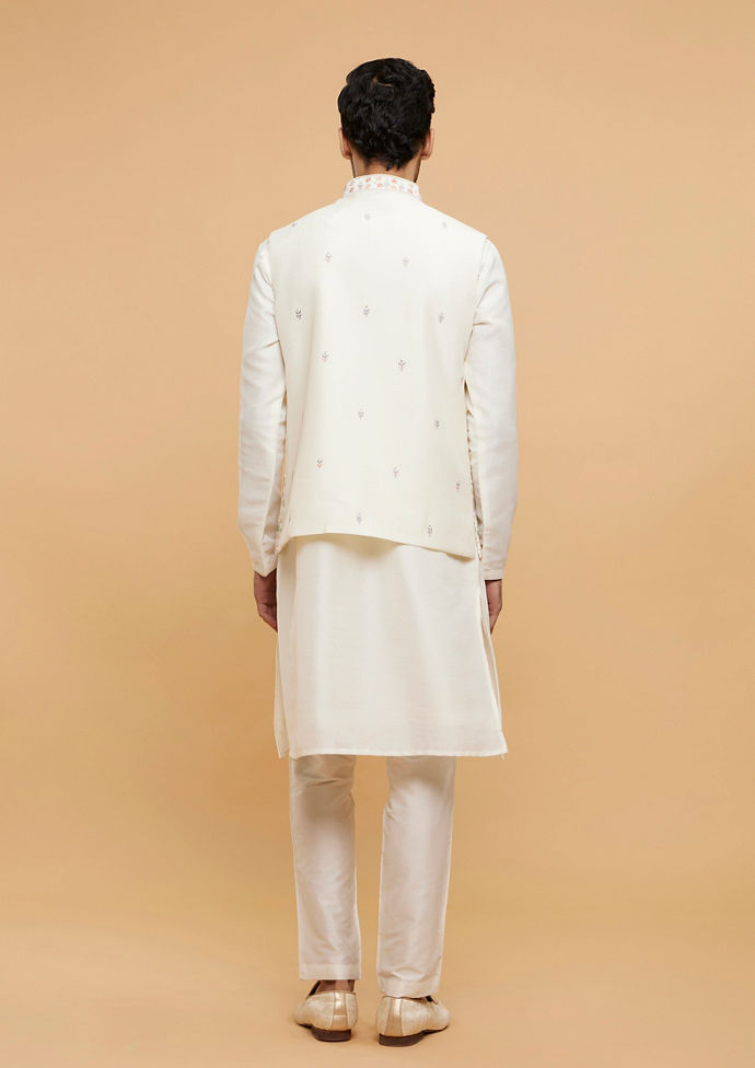 Twamev Men Warm White Kurta Jacket Set