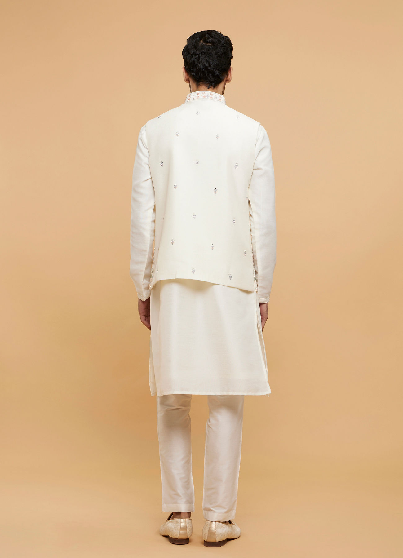 Twamev Men Warm White Kurta Jacket Set
