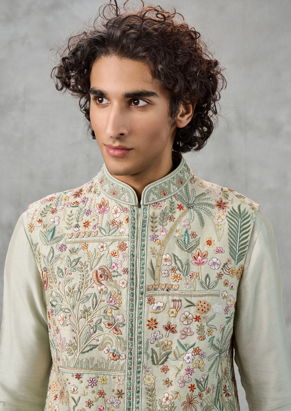 Twamev Men Emerald Elegance Kurta Jacket Set