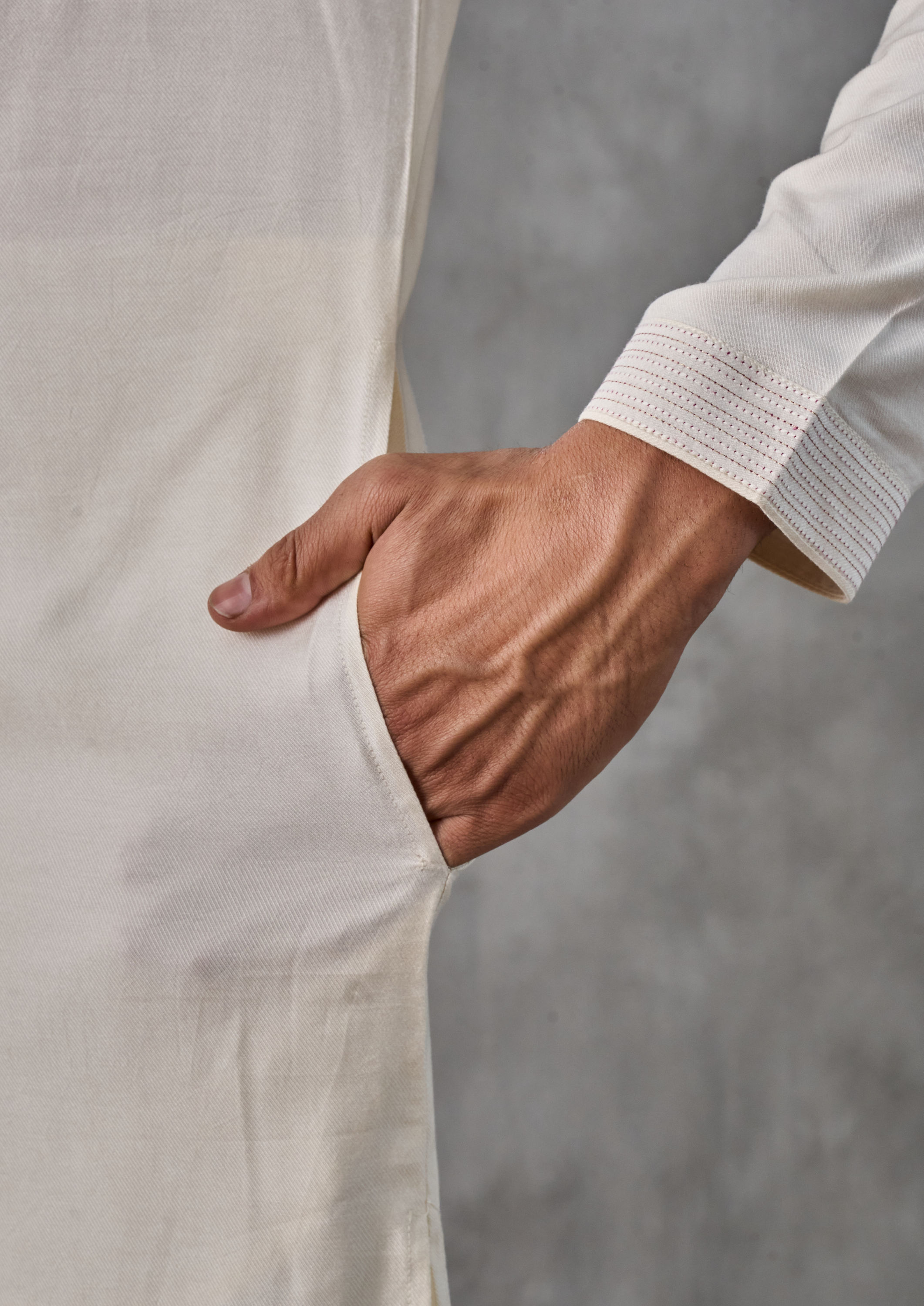 Twamev Men Elegant Cream-Pink Kurta Jacket Set