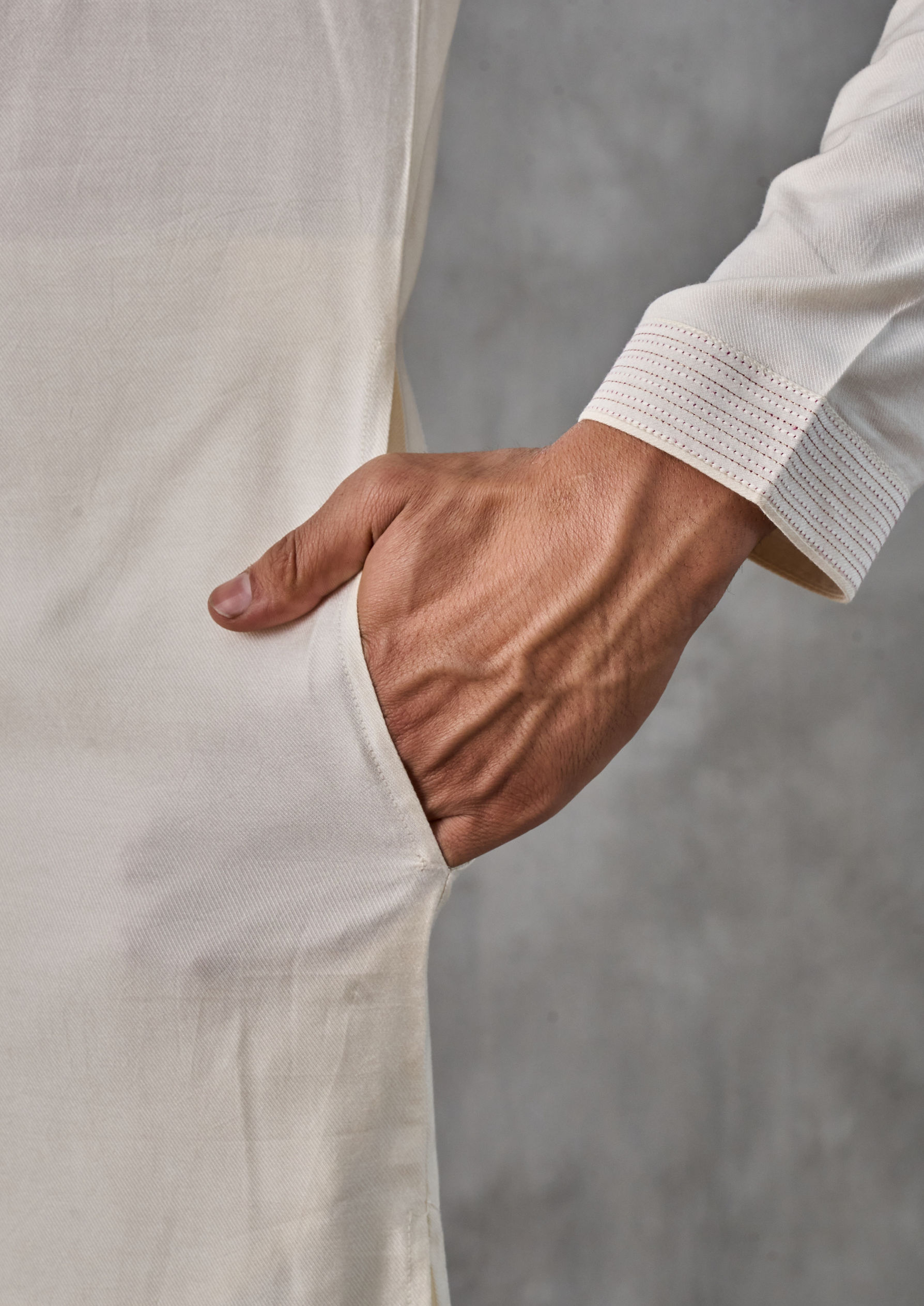 Twamev Men Elegant Cream-Pink Kurta Jacket Set