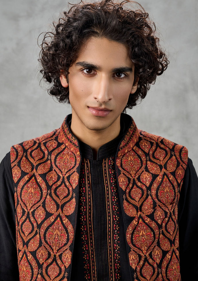 Twamev Men Black Elegance Kurta Jacket Set