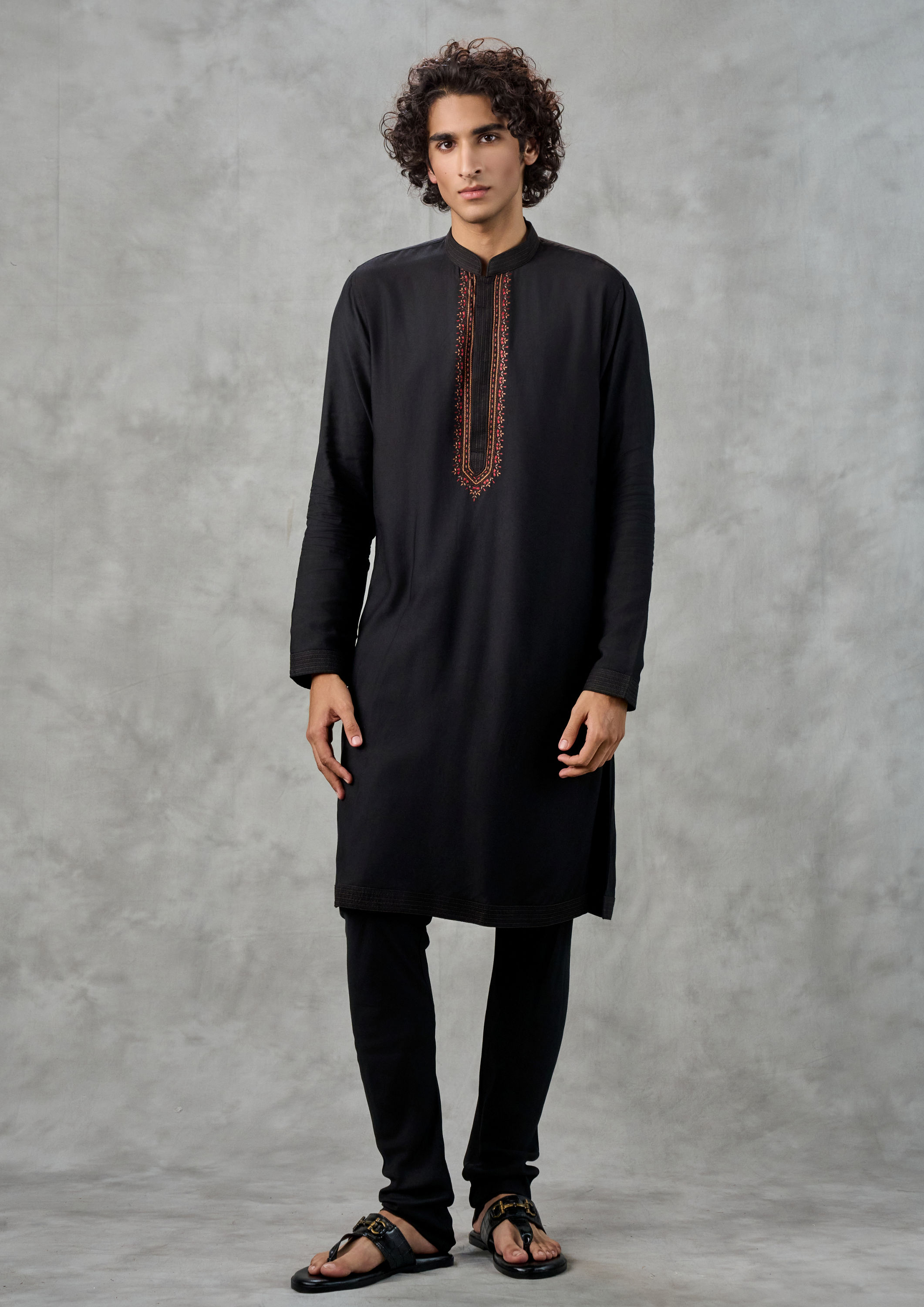 Twamev Men Black Elegance Kurta Jacket Set