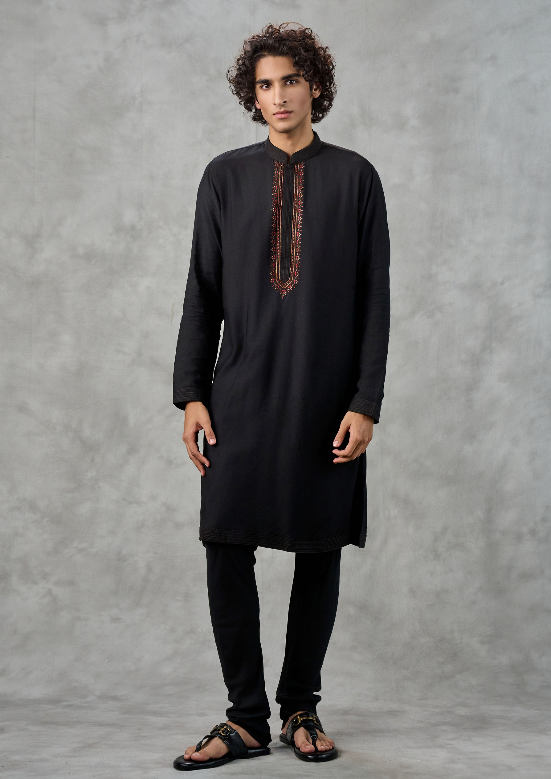 Twamev Men Black Elegance Kurta Jacket Set