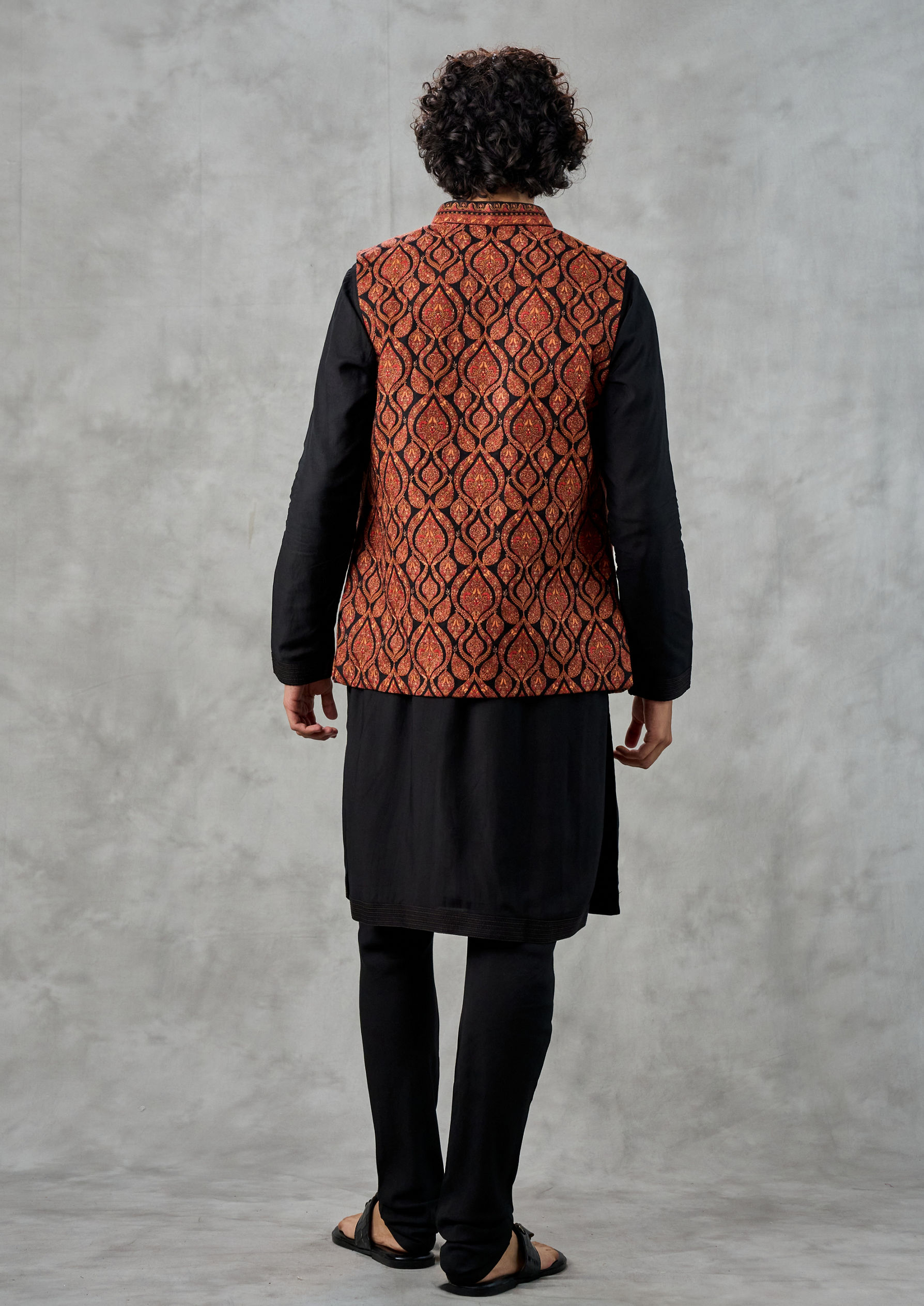 Twamev Men Black Elegance Kurta Jacket Set