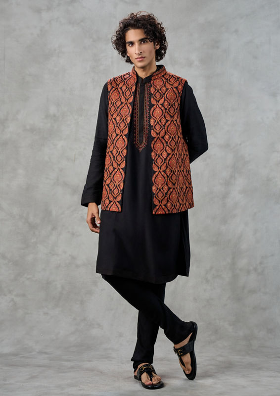 Twamev Men Black Elegance Kurta Jacket Set